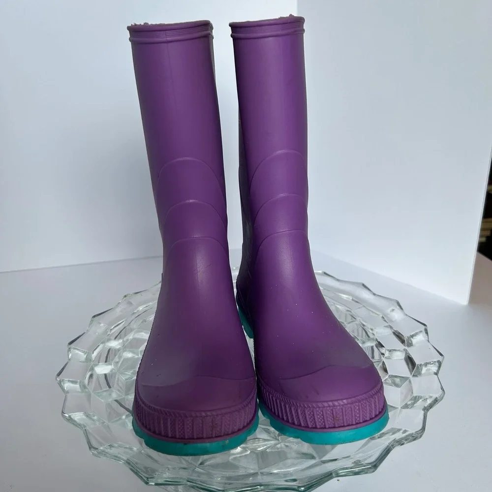 Kamik‎ Kids Purple Rain Boots Size 2 Toddler Waterproof Rubber Teal Sole